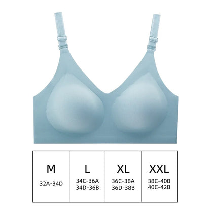 Women'S Seamless Bras Ladies Thin Style Jelly Color Soft Breastfeeding Bra Wireless Underwear Comfortable Lingerie Deep V Gather