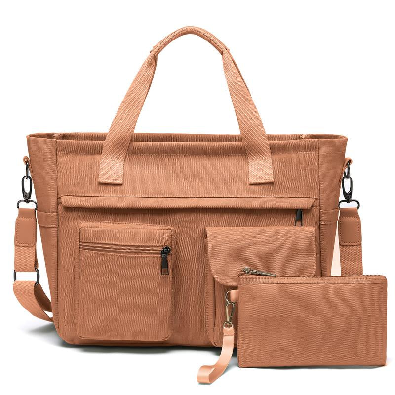 UrbanEase Canvas Tote – Multi-Pocket Shoulder & Crossbody Bag for Work, Travel & Everyday Use