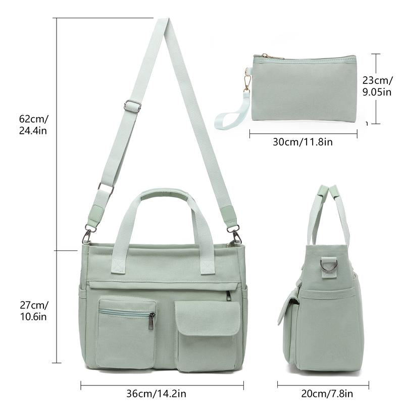 UrbanEase Canvas Tote – Multi-Pocket Shoulder & Crossbody Bag for Work, Travel & Everyday Use