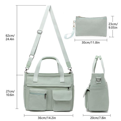 UrbanEase Canvas Tote – Multi-Pocket Shoulder & Crossbody Bag for Work, Travel & Everyday Use