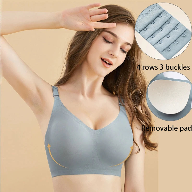 Women'S Seamless Bras Ladies Thin Style Jelly Color Soft Breastfeeding Bra Wireless Underwear Comfortable Lingerie Deep V Gather